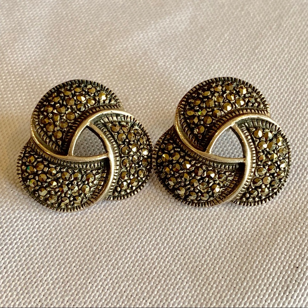 Sterling Silver Marcasite Knot earrings - GLITTER! - Picture 2 of 4